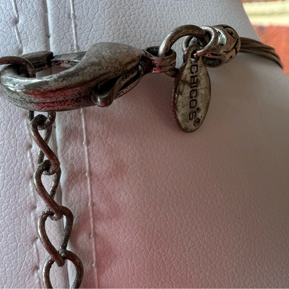 Chico’s Orange Butterfly Silver Metal Wire Beaded Necklace - Picture 6 of 7